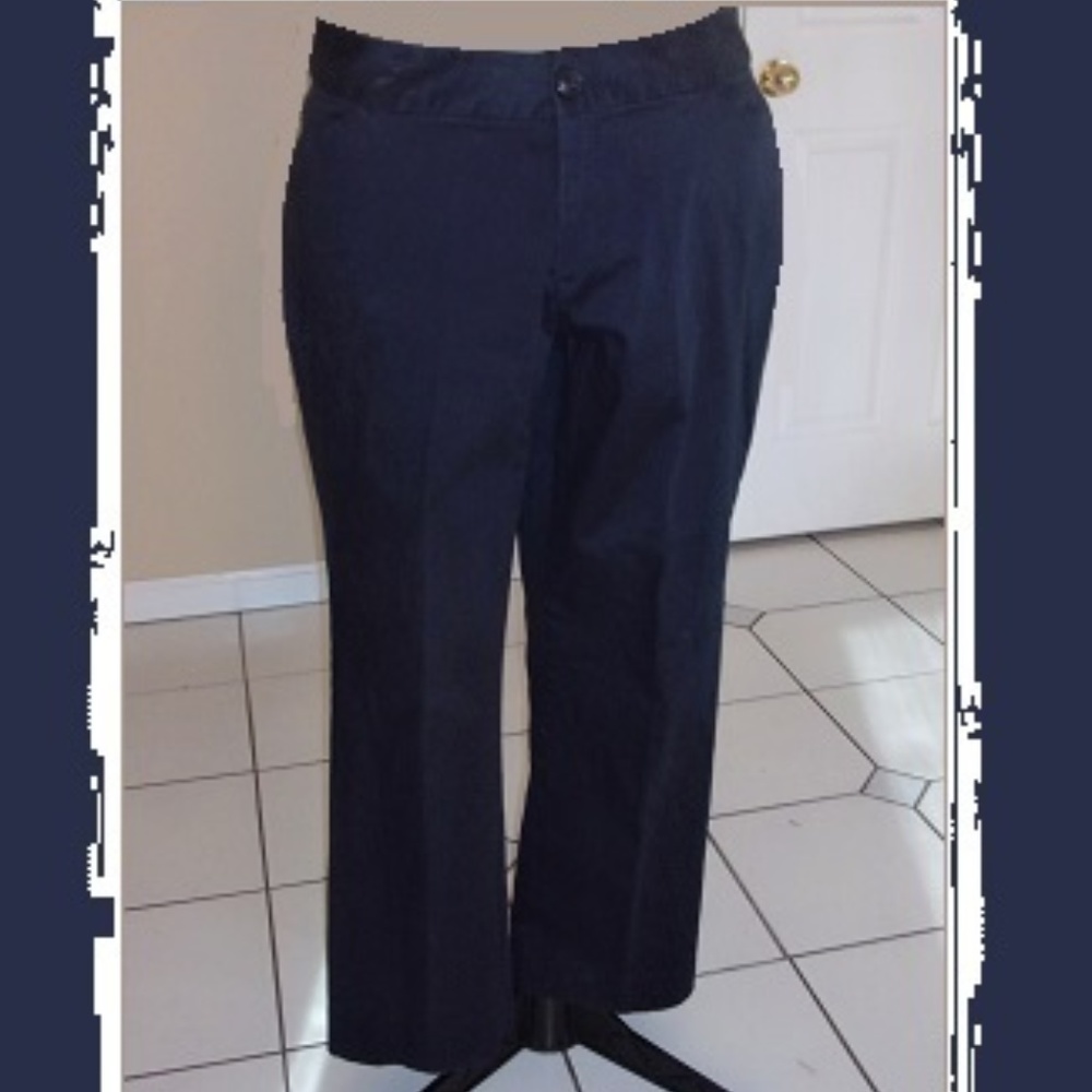Navy Twill Wide-Leg Flat-Front Trouser